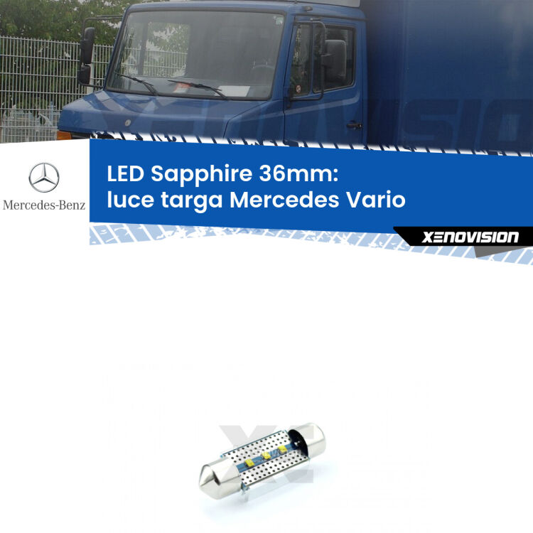 <strong>LED luce targa 36mm per Mercedes Vario</strong>  prima serie. Lampade <strong>c5W</strong> modello Sapphire Xenovision con chip led Philips.