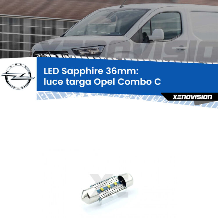 <strong>LED luce targa 36mm per Opel Combo C</strong>  2001 - 2011. Lampade <strong>c5W</strong> modello Sapphire Xenovision con chip led Philips.
