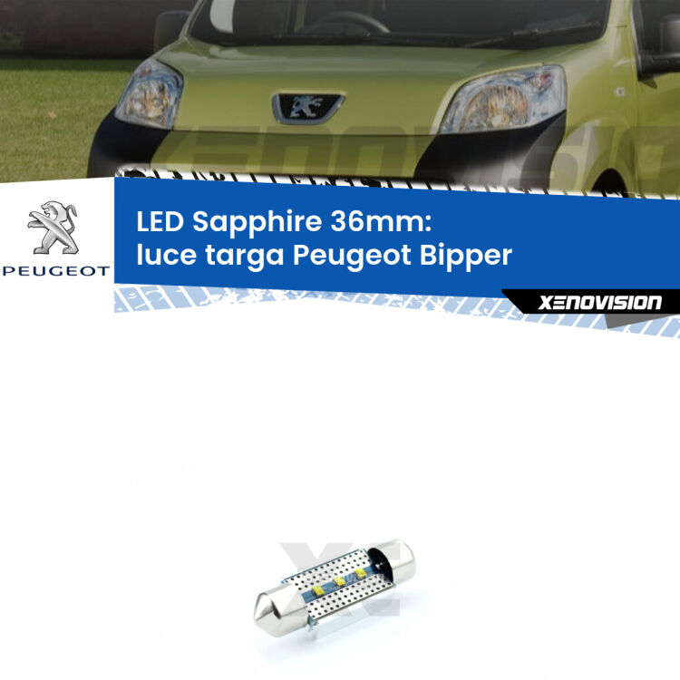 <strong>LED luce targa 36mm per Peugeot Bipper</strong>  2008 in poi. Lampade <strong>c5W</strong> modello Sapphire Xenovision con chip led Philips.
