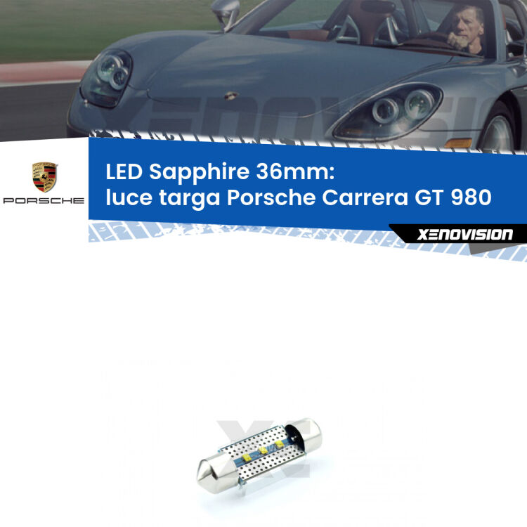 <strong>LED luce targa 36mm per Porsche Carrera GT</strong> 980 2003 - 2006. Lampade <strong>c5W</strong> modello Sapphire Xenovision con chip led Philips.