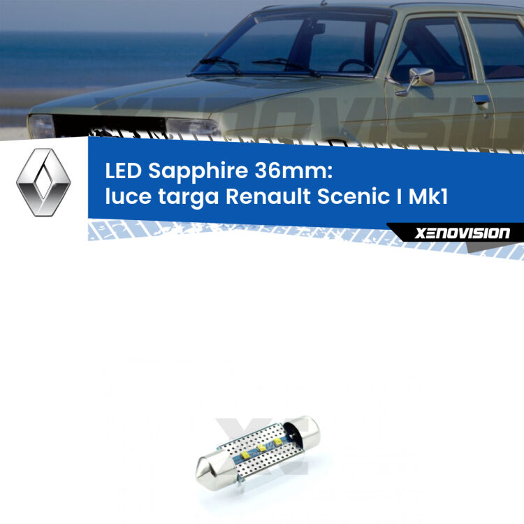 <strong>LED luce targa 36mm per Renault Scenic I</strong> Mk1 1996 - 2005. Lampade <strong>c5W</strong> modello Sapphire Xenovision con chip led Philips.