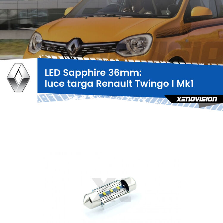 <strong>LED luce targa 36mm per Renault Twingo I</strong> Mk1 1993 - 2006. Lampade <strong>c5W</strong> modello Sapphire Xenovision con chip led Philips.