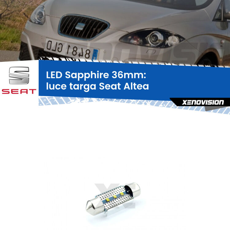 <strong>LED luce targa 36mm per Seat Altea</strong>  2004 - 2010. Lampade <strong>c5W</strong> modello Sapphire Xenovision con chip led Philips.