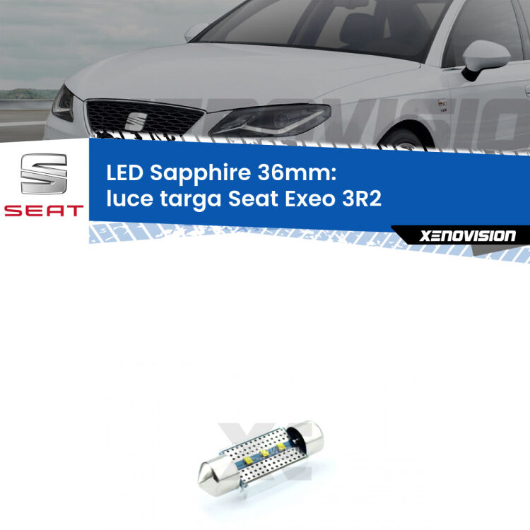 <strong>LED luce targa 36mm per Seat Exeo</strong> 3R2 2008 - 2013. Lampade <strong>c5W</strong> modello Sapphire Xenovision con chip led Philips.
