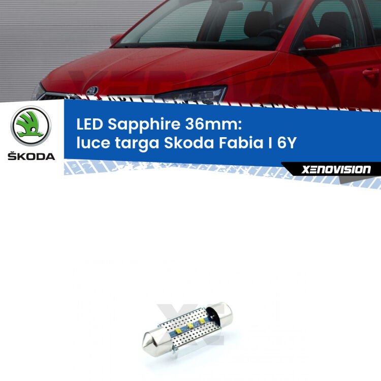 <strong>LED luce targa 36mm per Skoda Fabia I</strong> 6Y 1999 - 2006. Lampade <strong>c5W</strong> modello Sapphire Xenovision con chip led Philips.