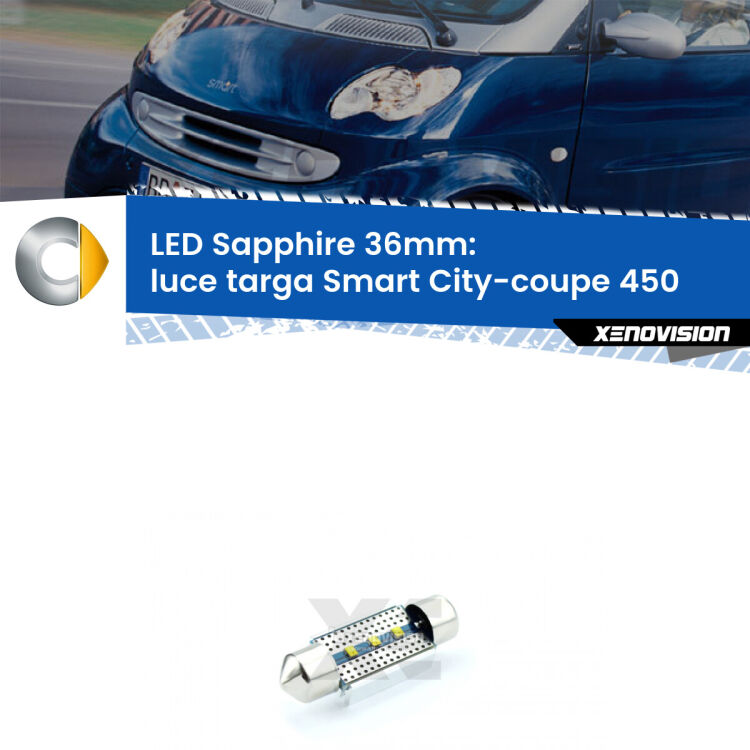 <strong>LED luce targa 36mm per Smart City-coupe</strong> 450 1998 - 2004. Lampade <strong>c5W</strong> modello Sapphire Xenovision con chip led Philips.