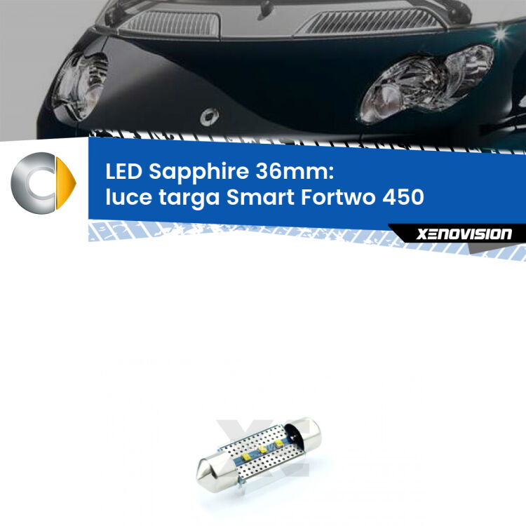 <strong>LED luce targa 36mm per Smart Fortwo</strong> 450 2004 - 2007. Lampade <strong>c5W</strong> modello Sapphire Xenovision con chip led Philips.
