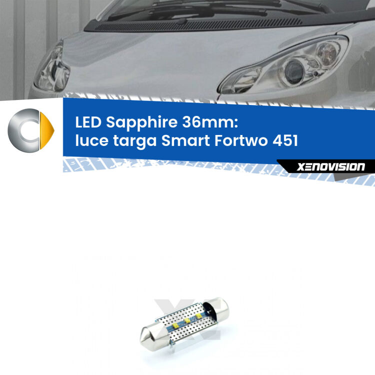 <strong>LED luce targa 36mm per Smart Fortwo</strong> 451 2007 - 2014. Lampade <strong>c5W</strong> modello Sapphire Xenovision con chip led Philips.