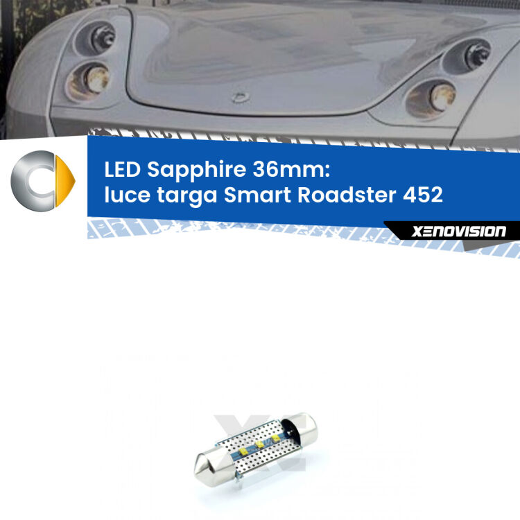 <strong>LED luce targa 36mm per Smart Roadster</strong> 452 2003 - 2005. Lampade <strong>c5W</strong> modello Sapphire Xenovision con chip led Philips.