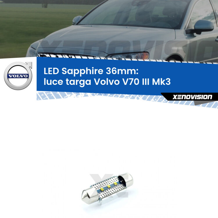 <strong>LED luce targa 36mm per Volvo V70 III</strong> Mk3 2008 - 2016. Lampade <strong>c5W</strong> modello Sapphire Xenovision con chip led Philips.
