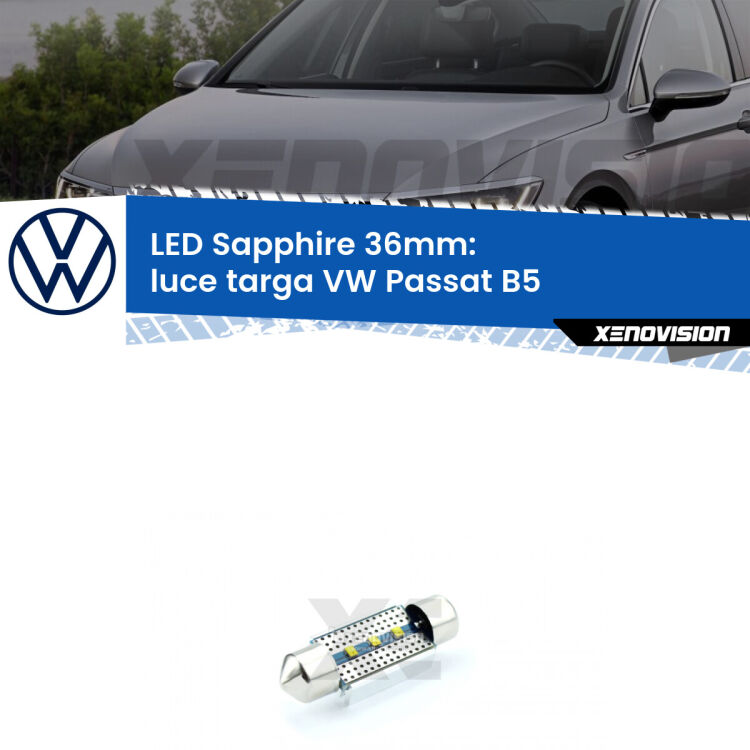 <strong>LED luce targa 36mm per VW Passat</strong> B5 1996 - 2000. Lampade <strong>c5W</strong> modello Sapphire Xenovision con chip led Philips.