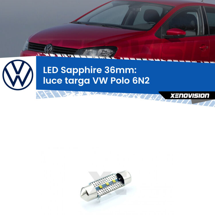 <strong>LED luce targa 36mm per VW Polo</strong> 6N2 1999 - 2001. Lampade <strong>c5W</strong> modello Sapphire Xenovision con chip led Philips.