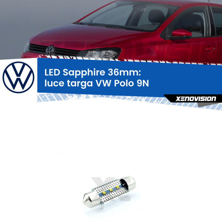 <strong>LED luce targa 36mm per VW Polo</strong> 9N 2002 - 2008. Lampade <strong>c5W</strong> modello Sapphire Xenovision con chip led Philips.