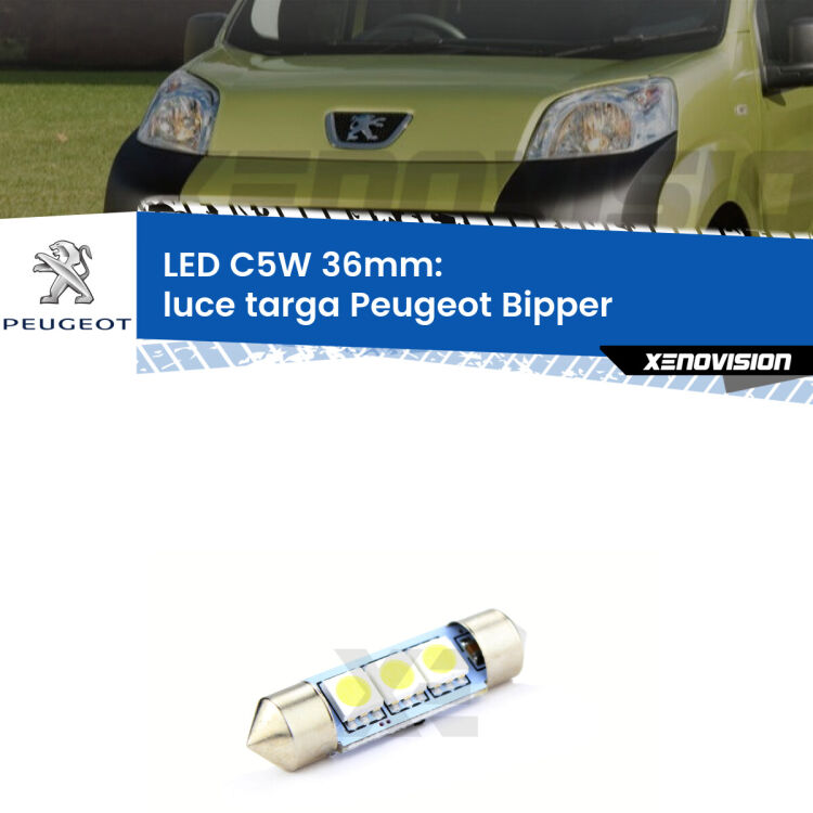 LED Luce Targa Peugeot Bipper  2008 in poi. Una lampadina led innesto C5W 36mm canbus estremamente longeva.