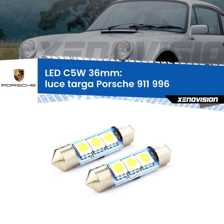 0 Luce Targa LED c5w 36mm Porsche 911 996 1997 - 2005 (Coppia) <strong>Luce Targa LED per Porsche 911</strong> 996 1997 - 2005. Coppia lampade <strong>C5W</strong> 36mm estremamente longeve.