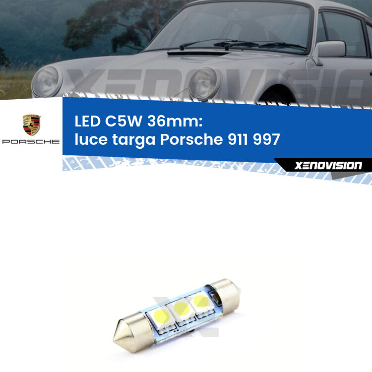 LED Luce Targa Porsche 911 997 2004 - 2012. Una lampadina led innesto C5W 36mm canbus estremamente longeva.