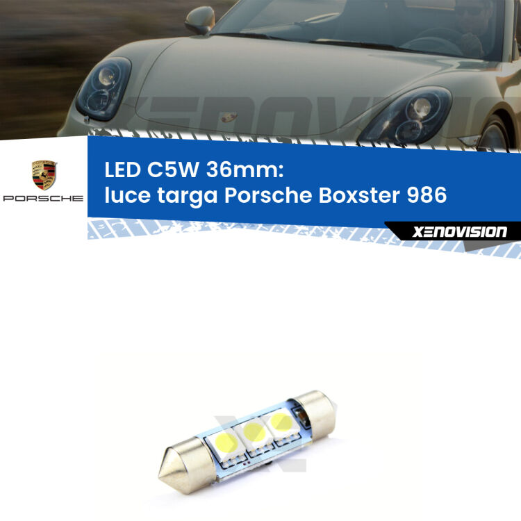 LED Luce Targa Porsche Boxster 986 1996 - 2004. Una lampadina led innesto C5W 36mm canbus estremamente longeva.