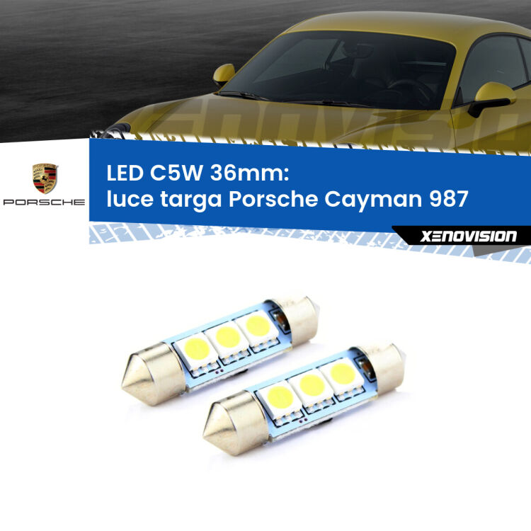 0 Luce Targa LED c5w 36mm Porsche Cayman 987 2005 - 2013 (Coppia) <strong>Luce Targa LED per Porsche Cayman</strong> 987 2005 - 2013. Coppia lampade <strong>C5W</strong> 36mm estremamente longeve.
