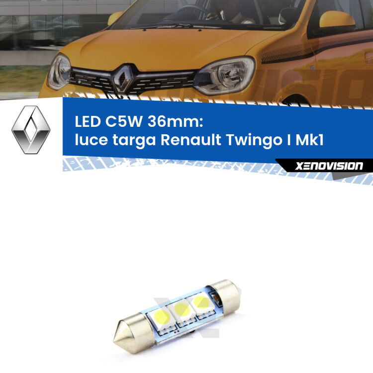 LED Luce Targa Renault Twingo I Mk1 1993 - 2006. Una lampadina led innesto C5W 36mm canbus estremamente longeva.