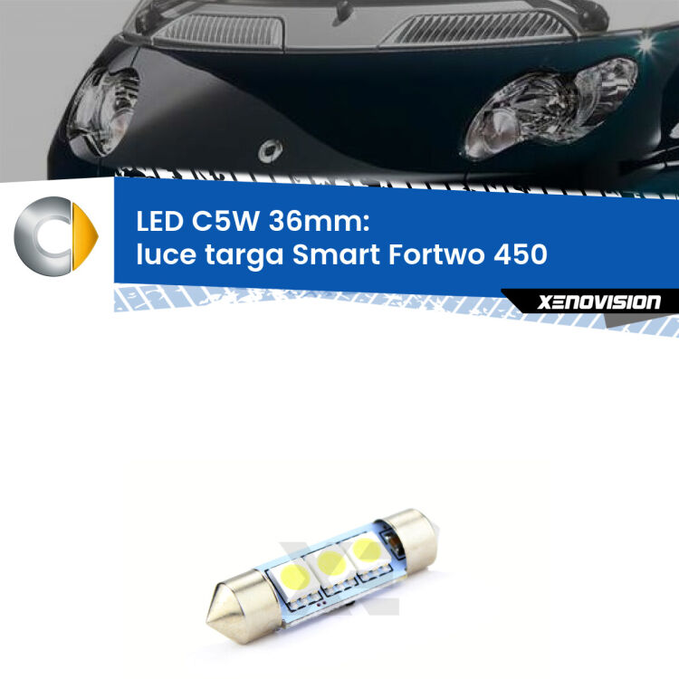 LED Luce Targa Smart Fortwo 450 2004 - 2007. Una lampadina led innesto C5W 36mm canbus estremamente longeva.