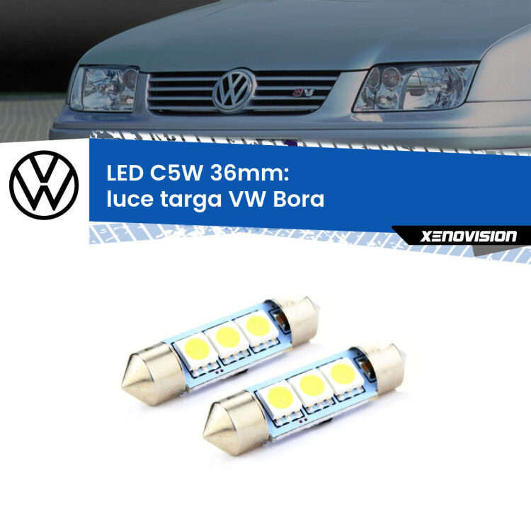 0 Luce Targa LED c5w 36mm VW Bora  1999 - 2006 (Coppia) <strong>Luce Targa LED per VW Bora</strong>  1999 - 2006. Coppia lampade <strong>C5W</strong> 36mm estremamente longeve.