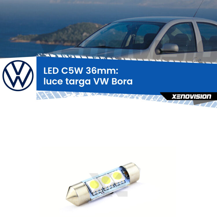 LED Luce Targa VW Bora  1999 - 2006. Una lampadina led innesto C5W 36mm canbus estremamente longeva.