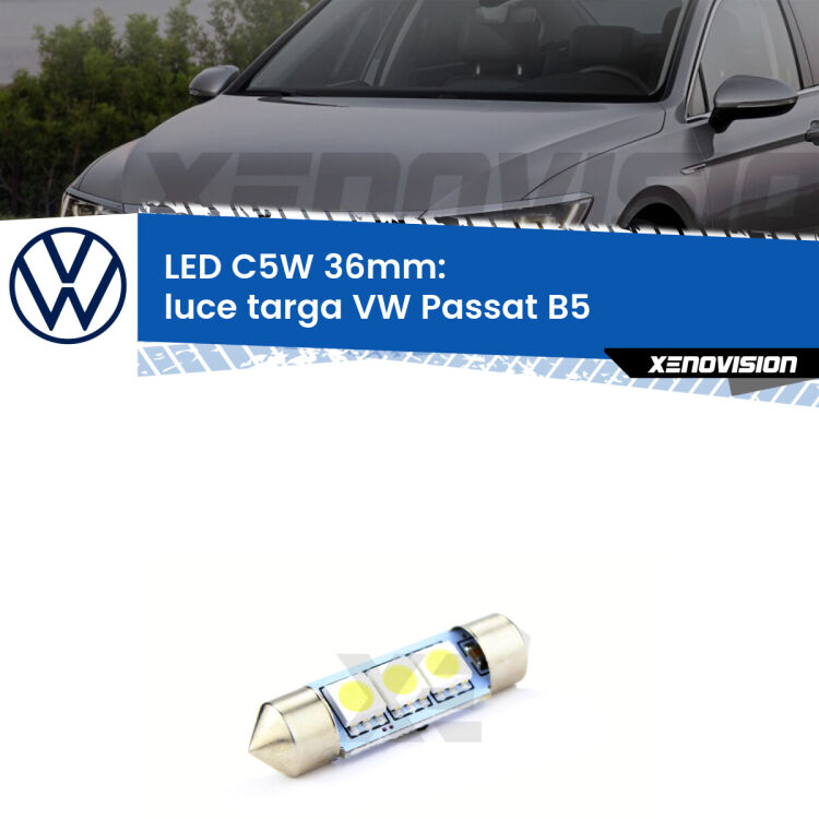 LED Luce Targa VW Passat B5 1996 - 2000. Una lampadina led innesto C5W 36mm canbus estremamente longeva.