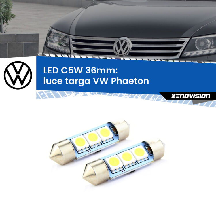 0 Luce Targa LED c5w 36mm VW Phaeton  2002 - 2016 (Coppia) <strong>Luce Targa LED per VW Phaeton</strong>  2002 - 2016. Coppia lampade <strong>C5W</strong> 36mm estremamente longeve.