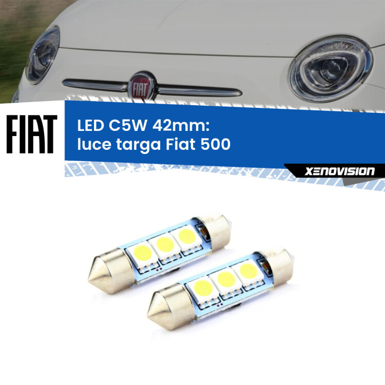0 Luce Targa LED c5w 41mm Fiat 500 2007 - 2022 (Coppia) <strong>Luce Targa LED per Fiat 500</strong> 2007 - 2022. Coppia lampade <strong>C5W</strong> 41mm estremamente longeve.