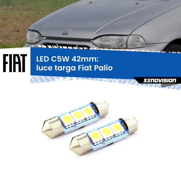 0 Luce Targa LED c5w 41mm Fiat Palio 1996 - 2003 (Coppia) <strong>Luce Targa LED per Fiat Palio</strong> 1996 - 2003. Coppia lampade <strong>C5W</strong> 41mm estremamente longeve.