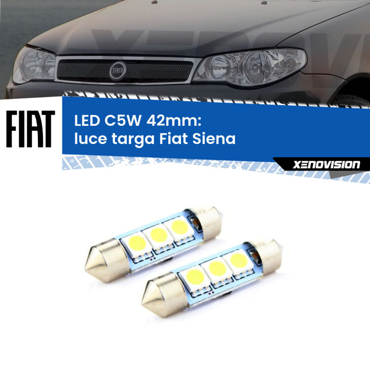 0 Luce Targa LED c5w 41mm Fiat Siena 1996 - 2012 (Coppia) <strong>Luce Targa LED per Fiat Siena</strong> 1996 - 2012. Coppia lampade <strong>C5W</strong> 41mm estremamente longeve.