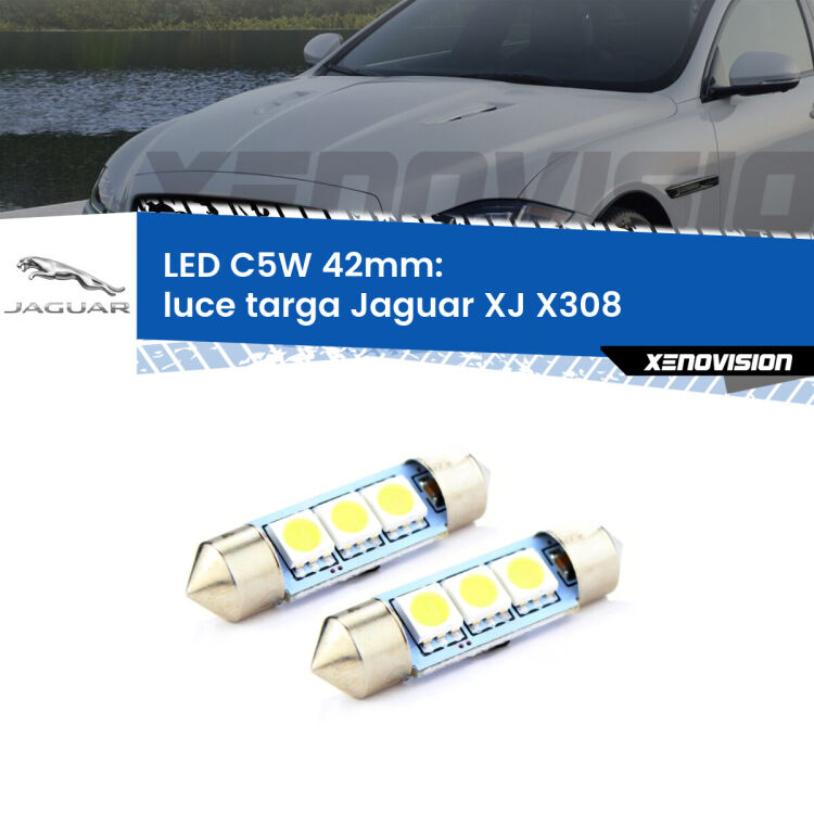 0 Luce Targa LED c5w 41mm Jaguar XJ X308 1997 - 2003 (Coppia) <strong>Luce Targa LED per Jaguar XJ</strong> X308 1997 - 2003. Coppia lampade <strong>C5W</strong> 41mm estremamente longeve.