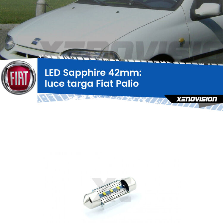 <strong>LED luce targa 42mm per Fiat Palio</strong>  1996 - 2003. Lampade <strong>c5W</strong> modello Sapphire Xenovision con chip led Philips.