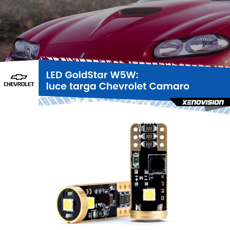 0 Luce Targa LED Chevrolet Camaro  1998 - 2002: T10 GoldStar <strong>Luce Targa LED Chevrolet Camaro</strong>  1998 - 2002: ottima luminosità a 360 gradi. Si inseriscono ovunque. Canbus, Top Quality.