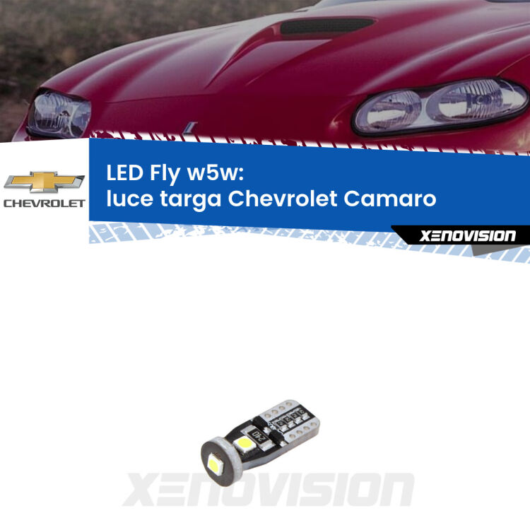 <strong>luce targa LED per Chevrolet Camaro</strong>  1998 - 2002. Coppia lampadine <strong>w5w</strong> Canbus compatte modello Fly Xenovision.