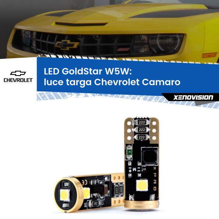0 Luce Targa LED Chevrolet Camaro  2011 - 2015: T10 GoldStar <strong>Luce Targa LED Chevrolet Camaro</strong>  2011 - 2015: ottima luminosità a 360 gradi. Si inseriscono ovunque. Canbus, Top Quality.