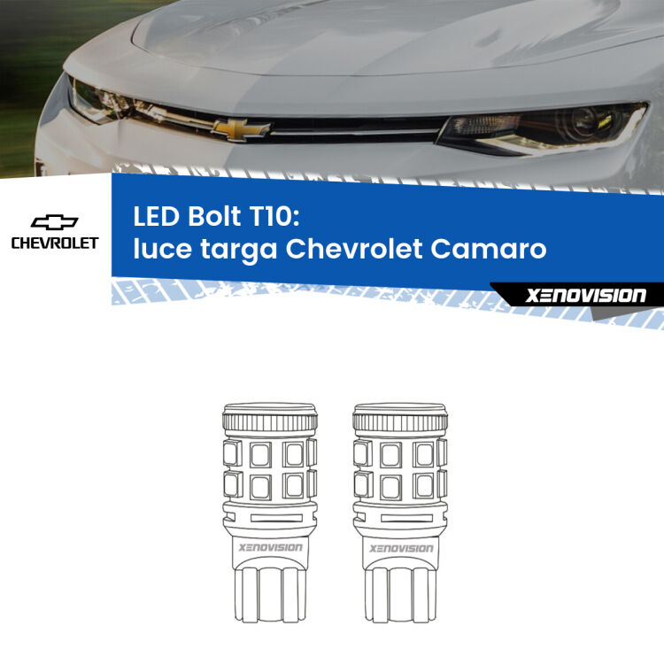 0 Luce Targa LED Chevrolet Camaro  2015 in poi: T10 Bolt <strong>Luce Targa LED per Chevrolet Camaro</strong>  2015 in poi. Coppia lampade <strong>T10</strong> modello Bolt canbus.