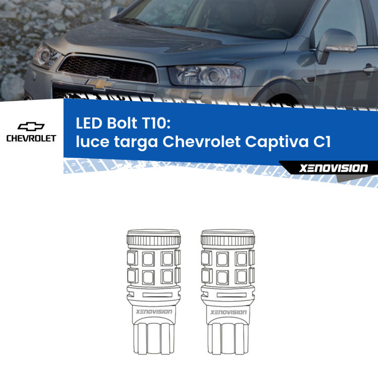 0 Luce Targa LED Chevrolet Captiva C1 2006 - 2018: T10 Bolt <strong>Luce Targa LED per Chevrolet Captiva</strong> C1 2006 - 2018. Coppia lampade <strong>T10</strong> modello Bolt canbus.
