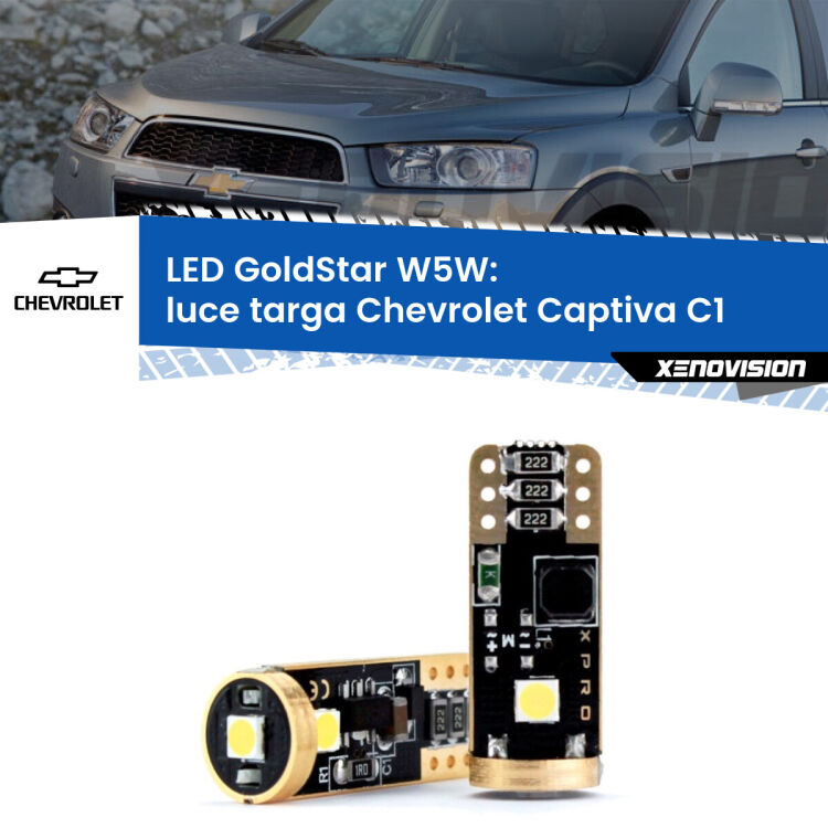 0 Luce Targa LED Chevrolet Captiva C1 2006 - 2018: T10 GoldStar <strong>Luce Targa LED Chevrolet Captiva</strong> C1 2006 - 2018: ottima luminosità a 360 gradi. Si inseriscono ovunque. Canbus, Top Quality.