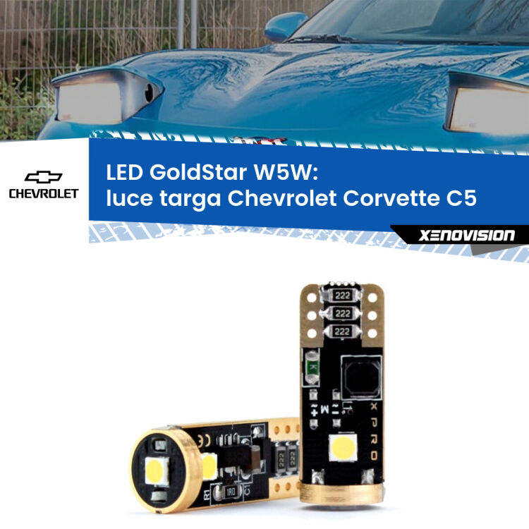 0 Luce Targa LED Chevrolet Corvette C5 1997 - 2004: T10 GoldStar <strong>Luce Targa LED Chevrolet Corvette</strong> C5 1997 - 2004: ottima luminosità a 360 gradi. Si inseriscono ovunque. Canbus, Top Quality.