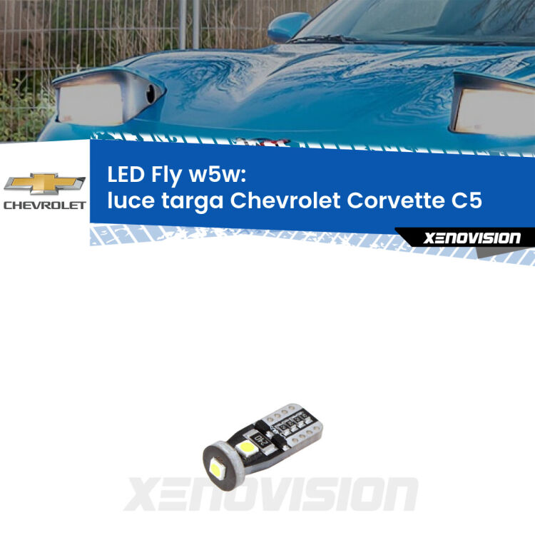 <strong>luce targa LED per Chevrolet Corvette</strong> C5 1997 - 2004. Coppia lampadine <strong>w5w</strong> Canbus compatte modello Fly Xenovision.