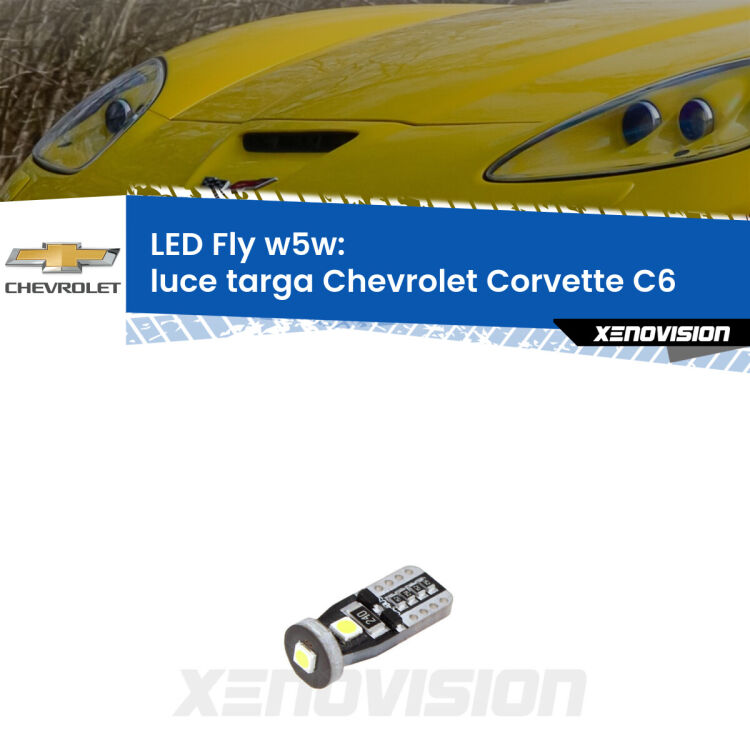 <strong>luce targa LED per Chevrolet Corvette</strong> C6 2005 - 2013. Coppia lampadine <strong>w5w</strong> Canbus compatte modello Fly Xenovision.