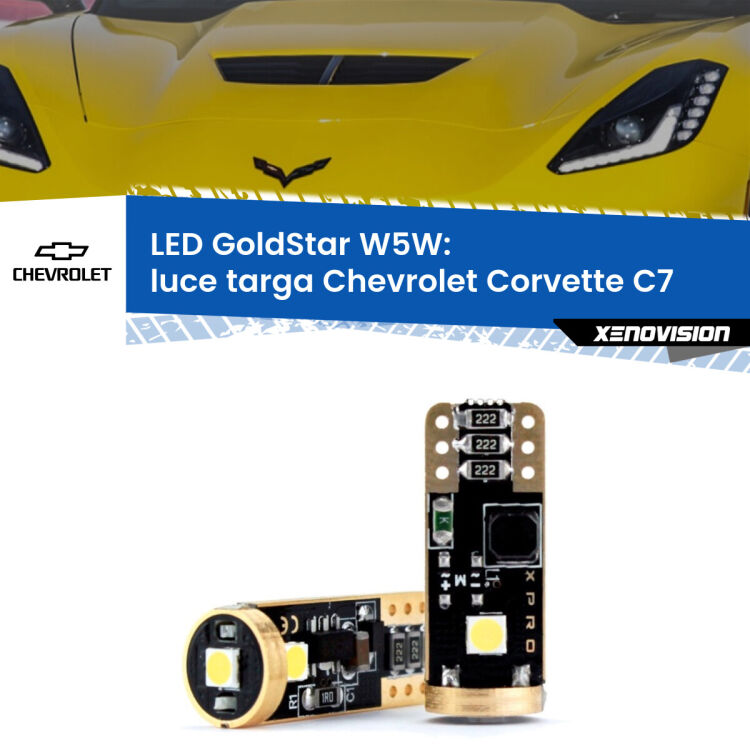 0 Luce Targa LED Chevrolet Corvette C7 2013 - 2019: T10 GoldStar <strong>Luce Targa LED Chevrolet Corvette</strong> C7 2013 - 2019: ottima luminosità a 360 gradi. Si inseriscono ovunque. Canbus, Top Quality.