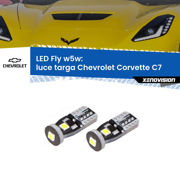 0 Luce Targa LED Chevrolet Corvette C7 2013 - 2019: W5W Fly <strong>luce targa LED per Chevrolet Corvette</strong> C7 2013 - 2019. Coppia lampadine <strong>w5w</strong> Canbus compatte modello Fly Xenovision.