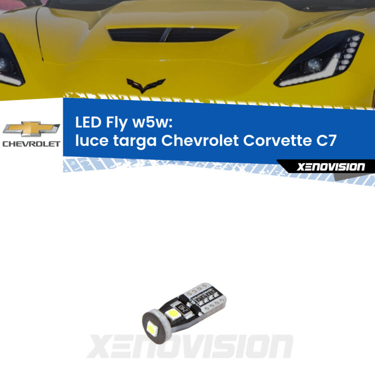 <strong>luce targa LED per Chevrolet Corvette</strong> C7 2013 - 2019. Coppia lampadine <strong>w5w</strong> Canbus compatte modello Fly Xenovision.
