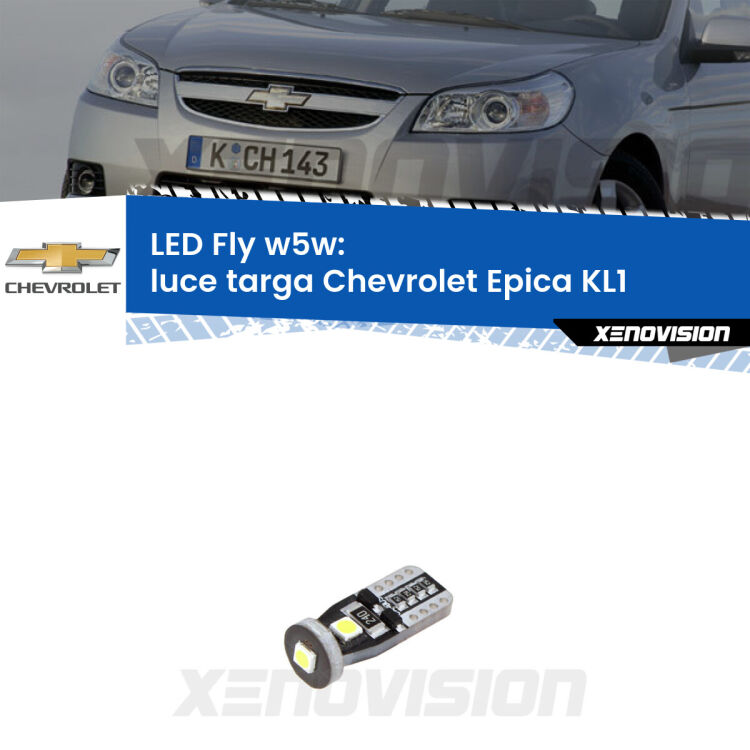 <strong>luce targa LED per Chevrolet Epica</strong> KL1 2005 - 2011. Coppia lampadine <strong>w5w</strong> Canbus compatte modello Fly Xenovision.