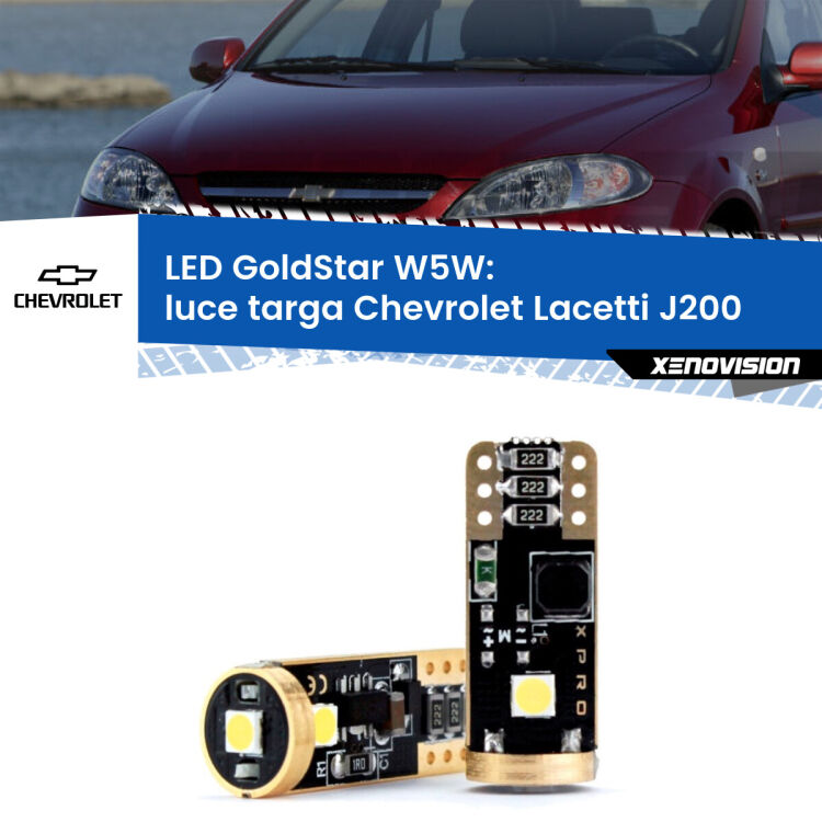 0 Luce Targa LED Chevrolet Lacetti J200 2002 - 2009: T10 GoldStar <strong>Luce Targa LED Chevrolet Lacetti</strong> J200 2002 - 2009: ottima luminosità a 360 gradi. Si inseriscono ovunque. Canbus, Top Quality.