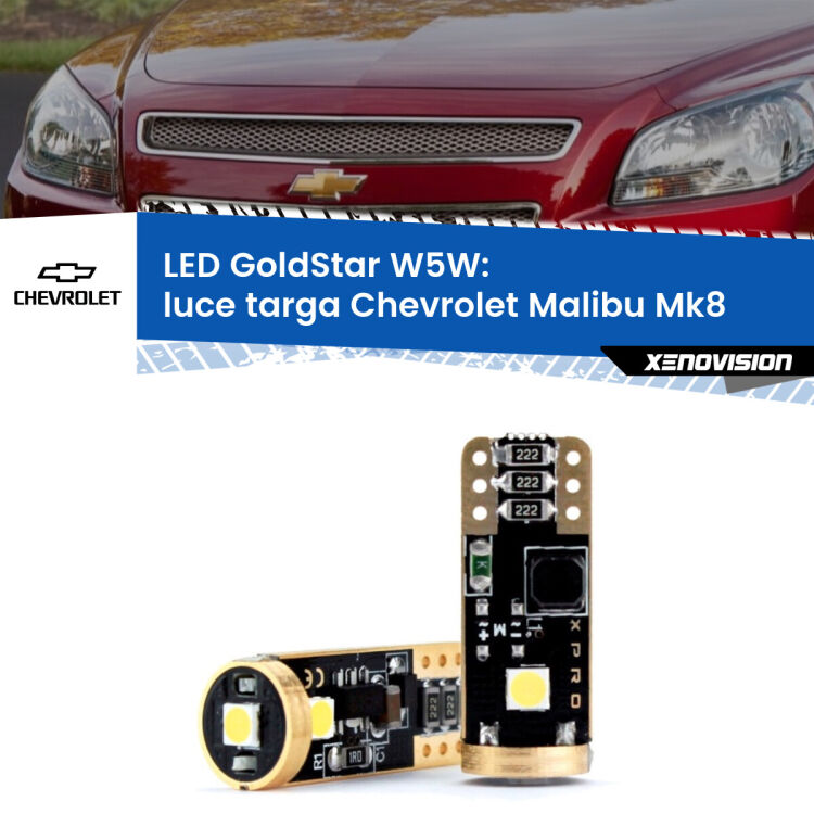 0 Luce Targa LED Chevrolet Malibu Mk8 2012 - 2015: T10 GoldStar <strong>Luce Targa LED Chevrolet Malibu</strong> Mk8 2012 - 2015: ottima luminosità a 360 gradi. Si inseriscono ovunque. Canbus, Top Quality.