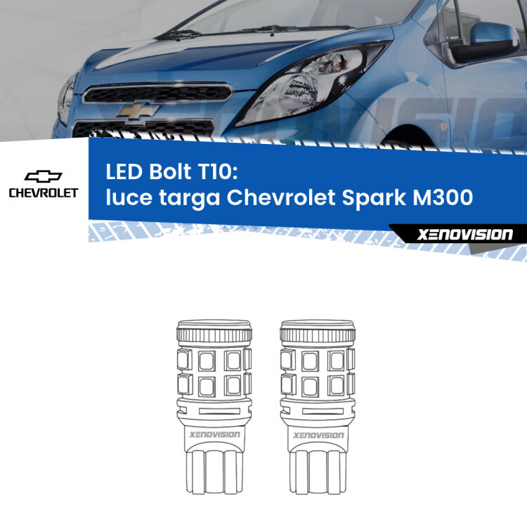 0 Luce Targa LED Chevrolet Spark M300 2009 - 2016: T10 Bolt <strong>Luce Targa LED per Chevrolet Spark</strong> M300 2009 - 2016. Coppia lampade <strong>T10</strong> modello Bolt canbus.