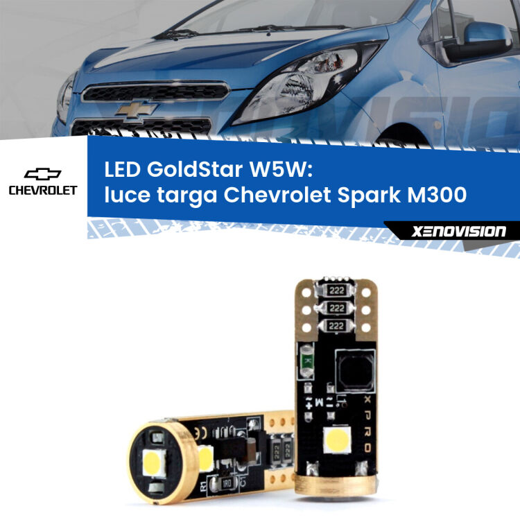 0 Luce Targa LED Chevrolet Spark M300 2009 - 2016: T10 GoldStar <strong>Luce Targa LED Chevrolet Spark</strong> M300 2009 - 2016: ottima luminosità a 360 gradi. Si inseriscono ovunque. Canbus, Top Quality.